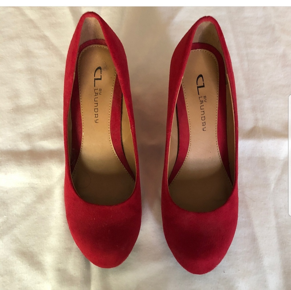 Size 7 Red Suede Closed Toe Wedge